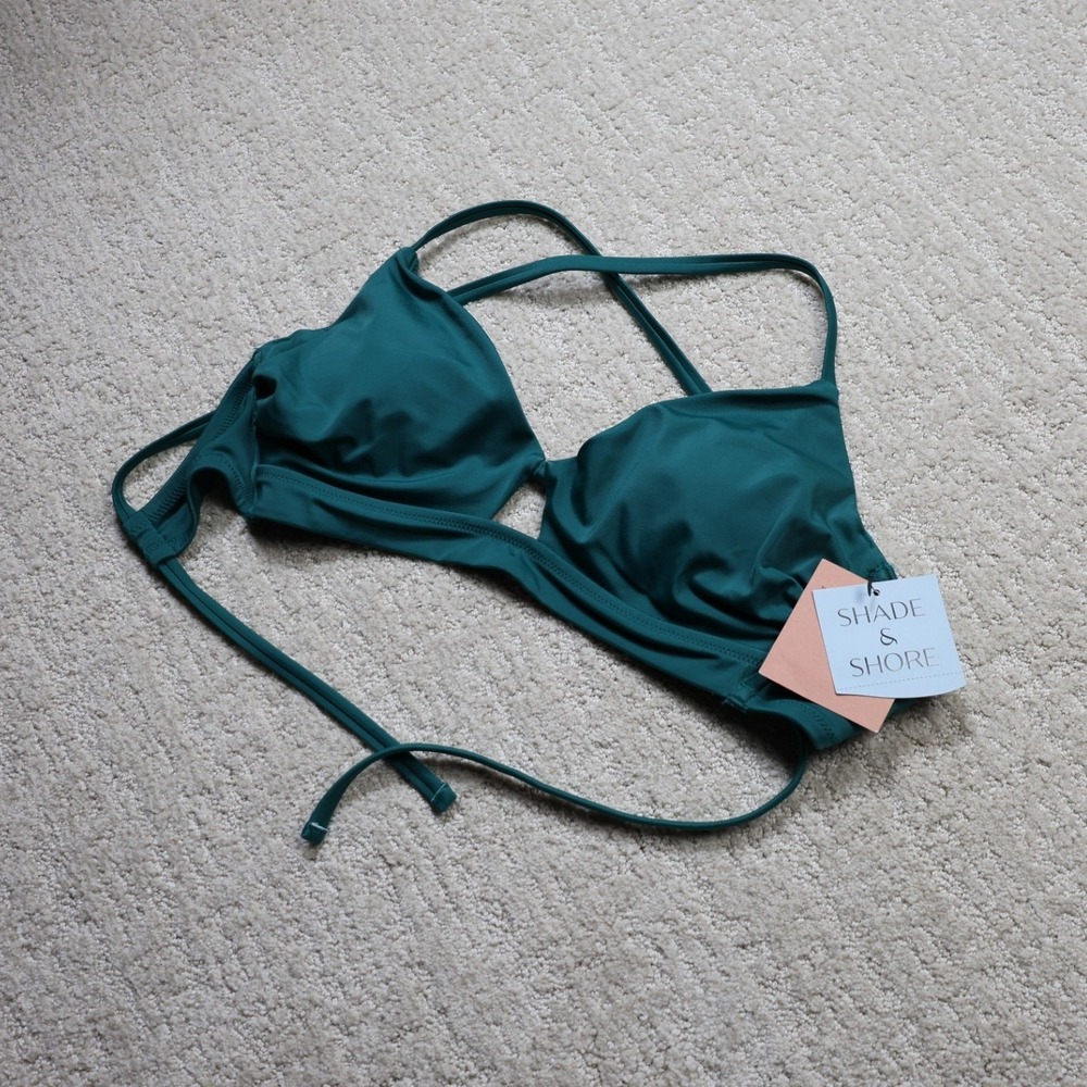 Shade & Shore Evergreen Underwire Bikini Top 34D Green Strappy Back